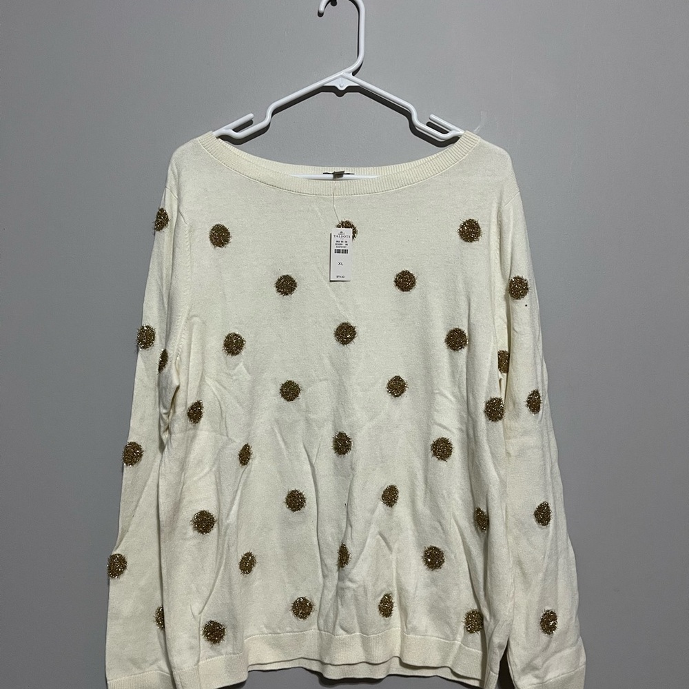 White Sweater with‎ Gold Polka Dots